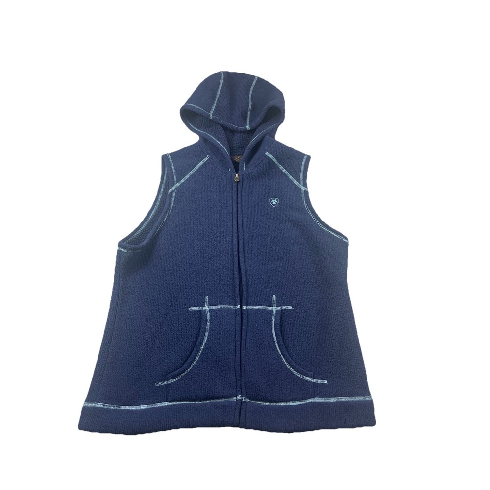 Vintage Ariat Sleeveless Hoodie Fleece Vest Full Zip‎ Women's Large Y2K Western